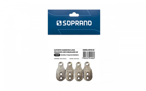SUPORTE CABIDEIRO 5/8IN OBLONGO LISO NIQUELADO 4 PCS AS - Soprano