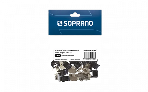 SUPORTE PRATELEIRA EMBUTIR 18MM NIQUELADO 12 PCS AS - Soprano
