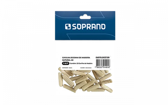 CAVILHA 8X30MM DE MADEIRA NATURAL 32 PCS AS - Soprano