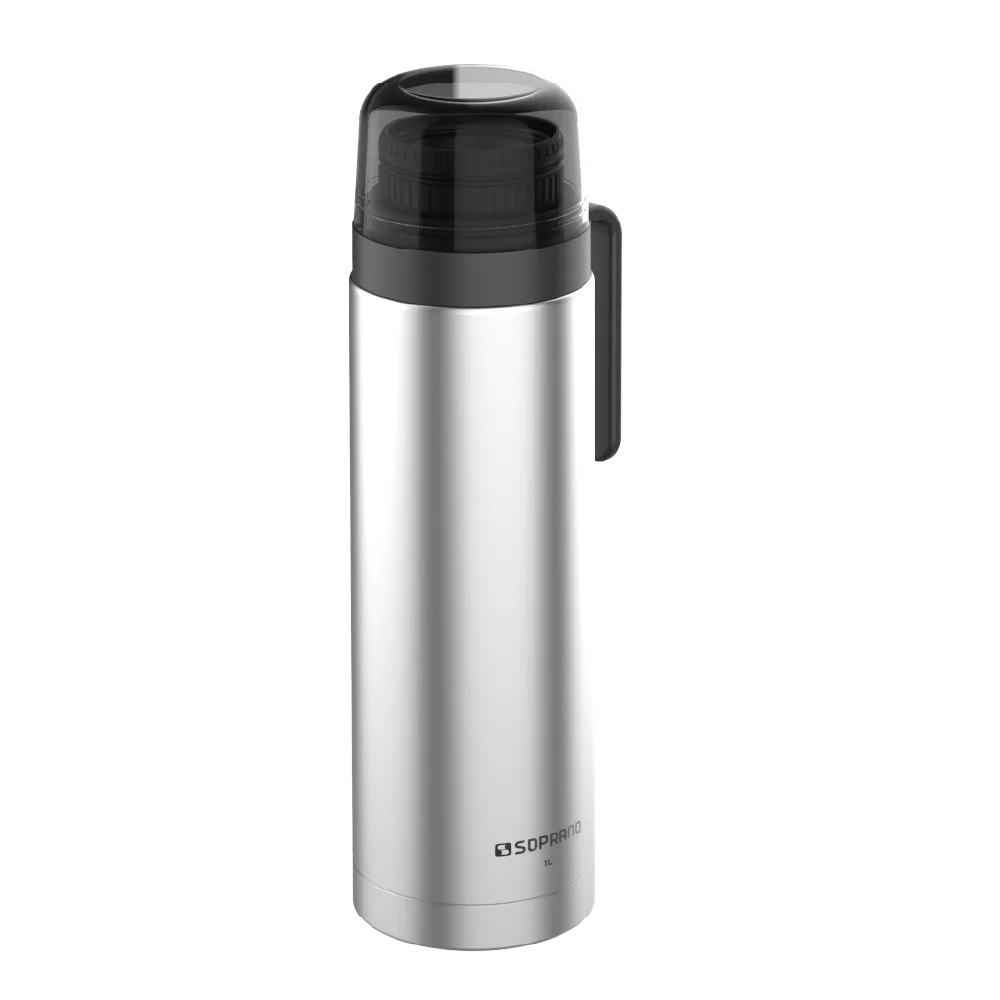 GARRAFA TERMICA AGATA SLIM 1L INOX/PRETO - Soprano