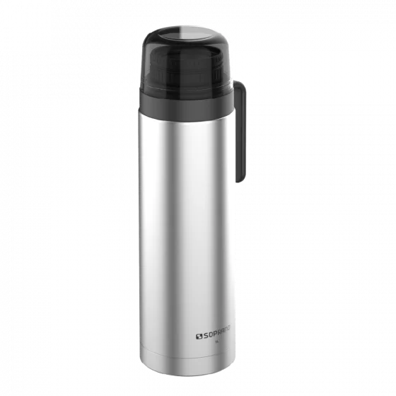 GARRAFA TERMICA AGATA SLIM 1L INOX/PRETO - Soprano