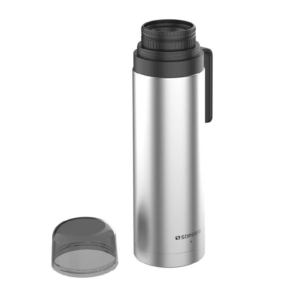 GARRAFA TERMICA AGATA SLIM 1L INOX/PRETO - Soprano
