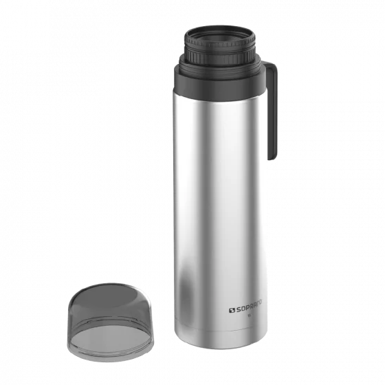GARRAFA TERMICA AGATA SLIM 1L INOX/PRETO - Soprano