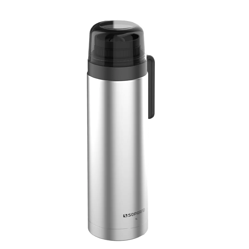 GARRAFA TERMICA AGATA SLIM C/ BICO 1L INOX/PRETO - Soprano