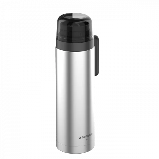 GARRAFA TERMICA AGATA SLIM C/ BICO 1L INOX/PRETO - Soprano