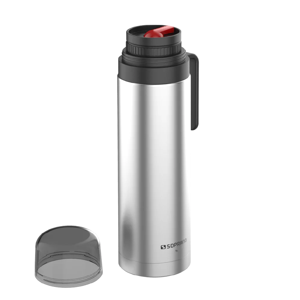 GARRAFA TERMICA AGATA SLIM C/ BICO 1L INOX/PRETO - Soprano