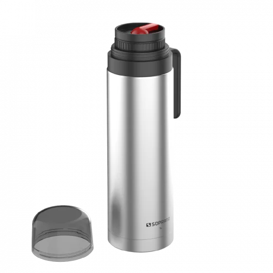 GARRAFA TERMICA AGATA SLIM C/ BICO 1L INOX/PRETO - Soprano