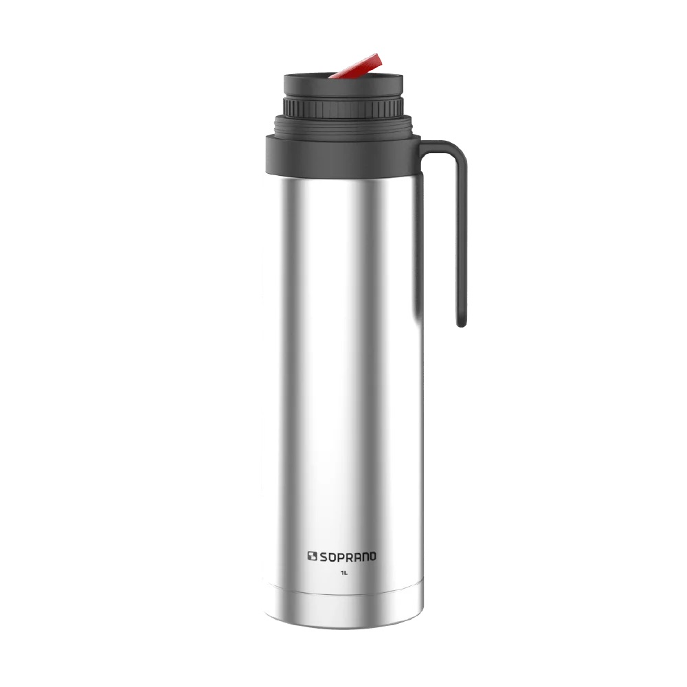 GARRAFA TERMICA AGATA SLIM C/ BICO 1L INOX/PRETO - Soprano