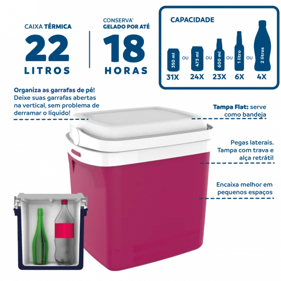CAIXA TERMICA TROPICAL 22L ROSA - Soprano