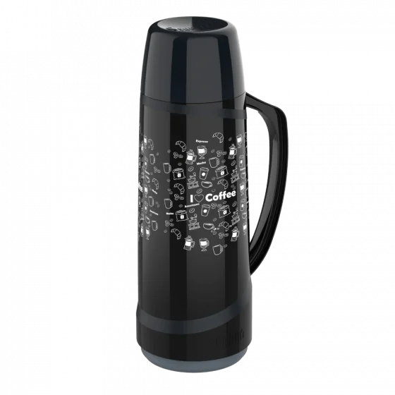 GARRAFA TERMICA CRISTAL 1L PRETA DECORADA CAFE - Soprano