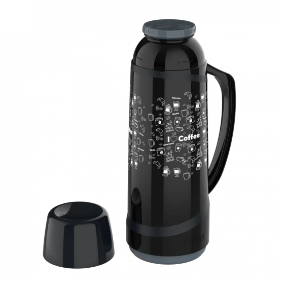 GARRAFA TERMICA CRISTAL 1L PRETA DECORADA CAFE - Soprano