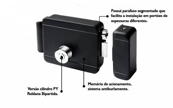 FECHADURA ELETRICA 12V BIPARTIDO PY DIR/ESQ PRETOROS40 - Soprano