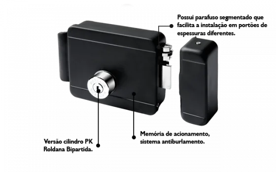 FECHADURA ELETRICA 12V BIPARTIDO PK  DIR/ESQ PRETO ROS40 - Soprano