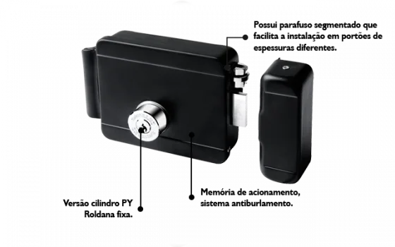 FECHADURA ELETRICA 12V FIXO PY DIR/ESQ PRETO ROS42 - Soprano
