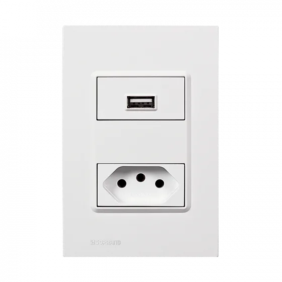 CJ 1 TOM USB 1,5A BIV + 1 TOM 2P+T 10A 250V 4X2 BR DTM - Soprano