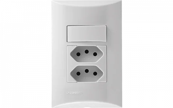 552631 CJ 1 INT SIMP 10AX+1 TOM 2P+T DUPLEX 10A 250V 4X2 BR - Soprano