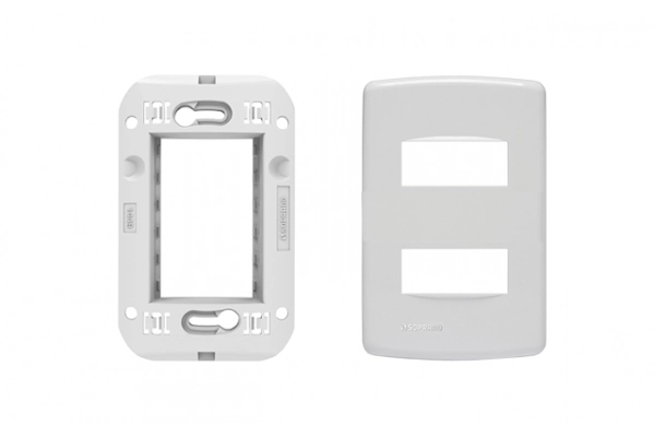 Conjunto placa 2 módulos separados 4X2 + Suporte branco Duale Up